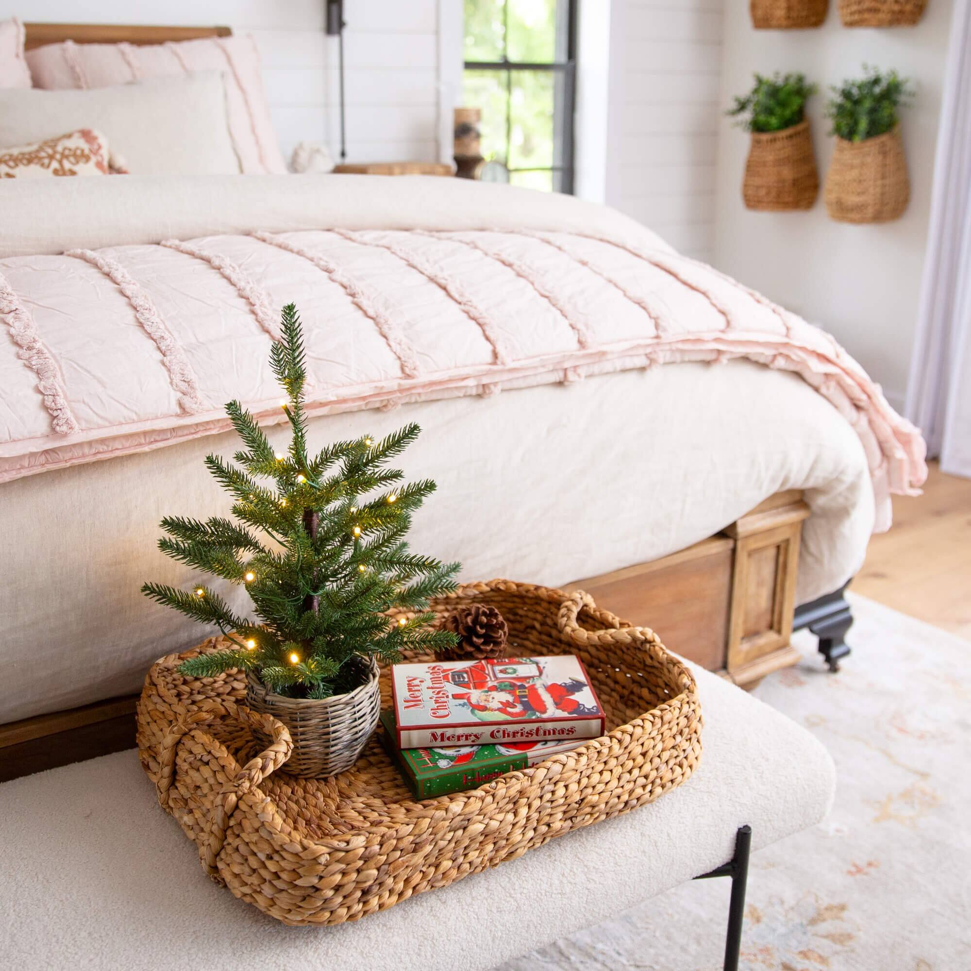 1.5ft. Pre-Lit Artificial Mini Christmas Tree in Basket with 20 Warm White LED Lights